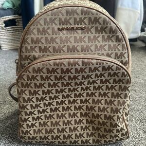 Michael Kors Tan and Brown MK Logo Backpack